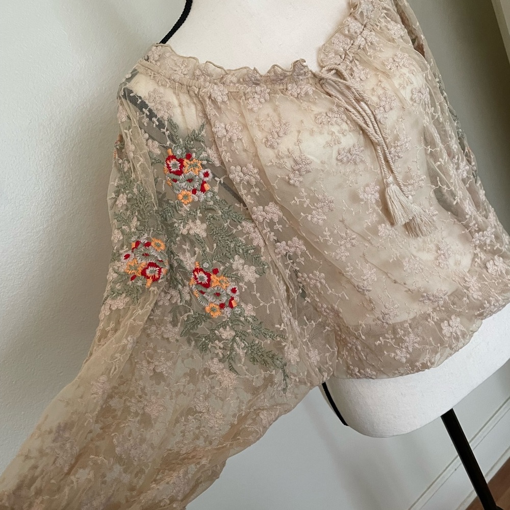Free People lace embroidered top
